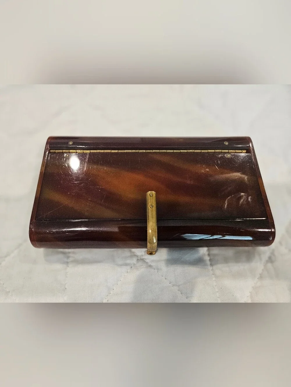 Vintage 1930's ART deco Style  Brown Valet Jewelry Box with Mirror